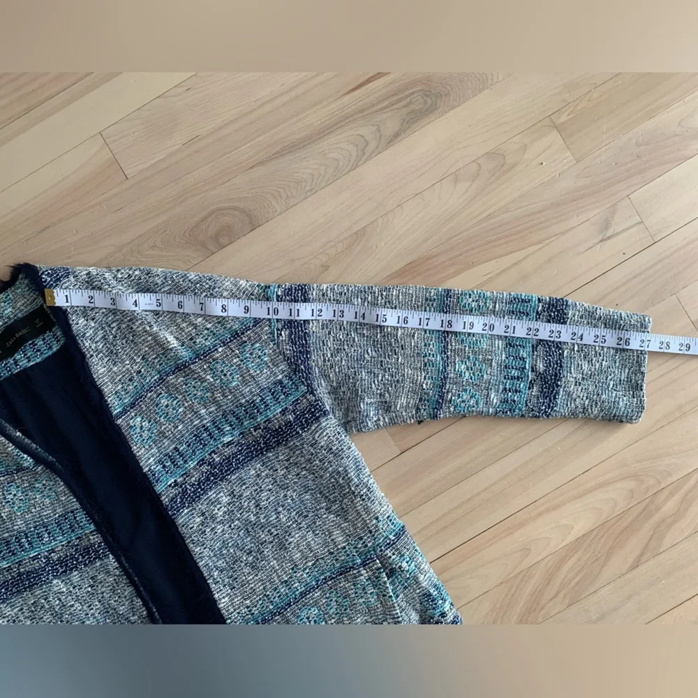 ZARA - Blue Textured Knit Cardigan | Patterned Open Jacket - Picture 6 of 7